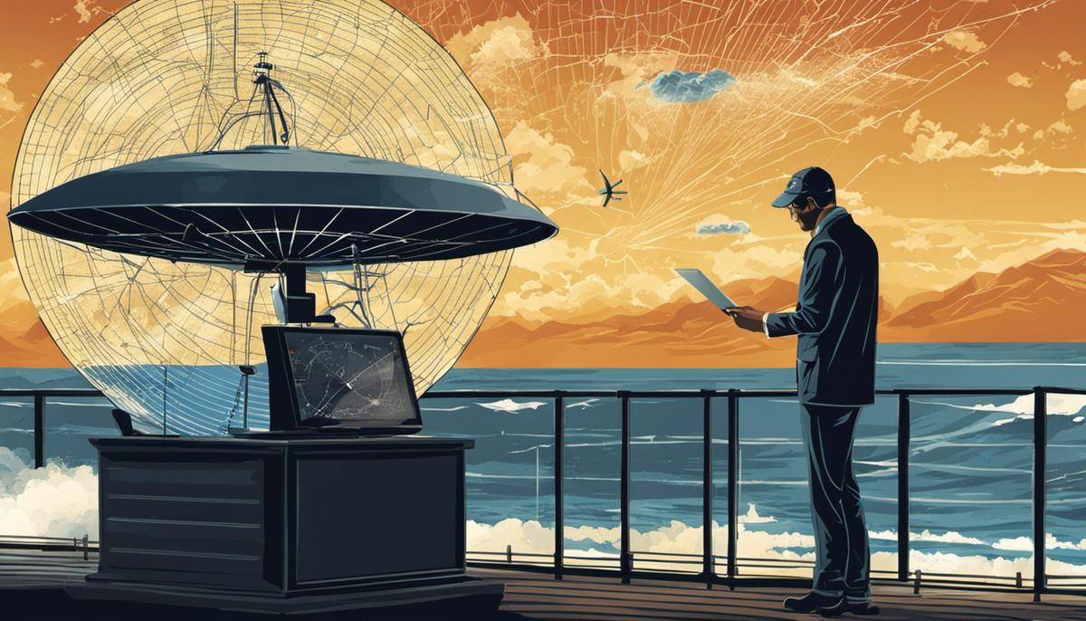 Illustration showing a weather radar and a meteorologist analyzing data